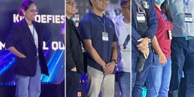 Marinell Ramirez, Neo Lapitan, and Jesa Lacambra win raffle prizes at SOFTCON 2023 held at the SMX Convention Center Aura on 25-27 October 2023